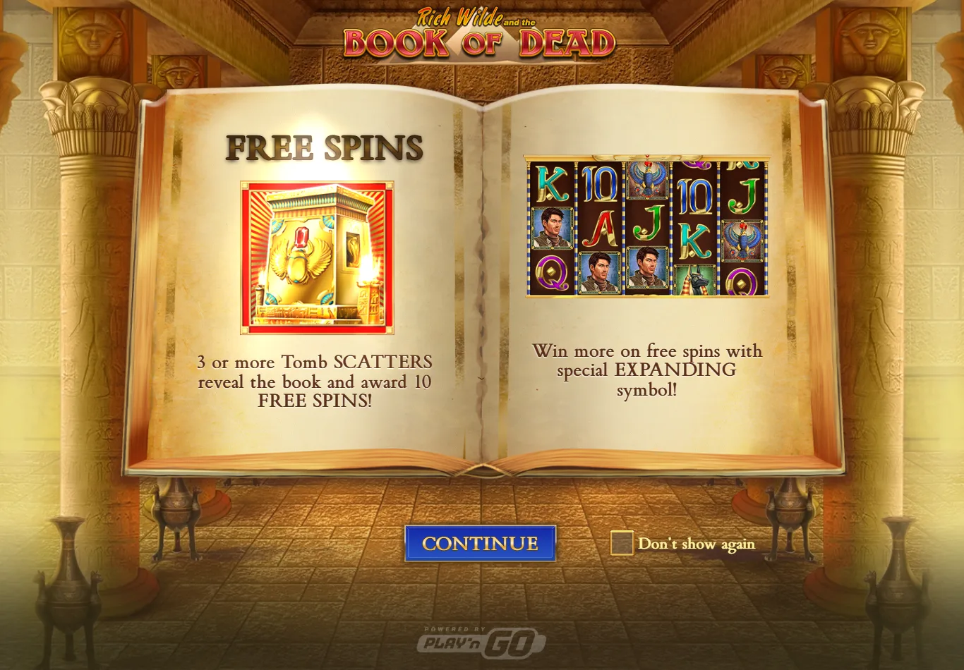 Book of Deads egen forklaring av free spins-runden med ekspanderende symbol